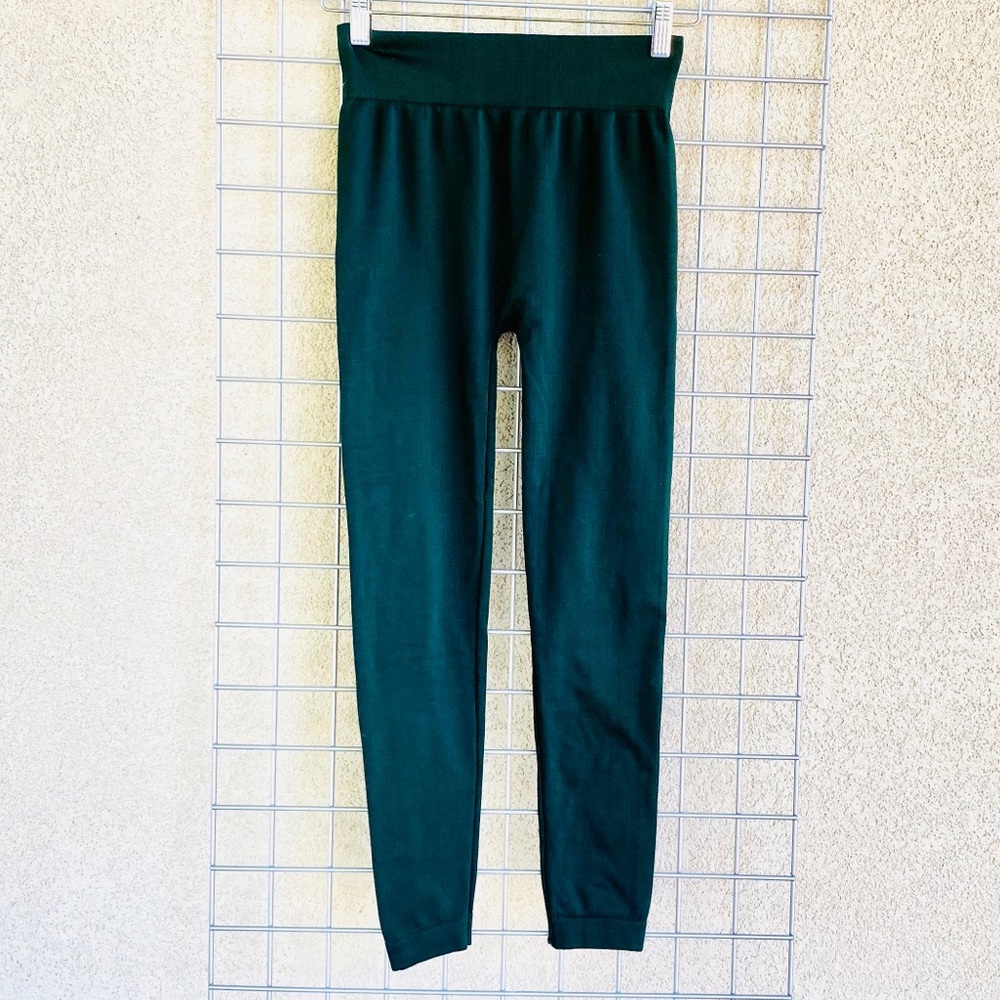Military Green Fleece Lined Leggings Stretchy - Picture 3 of 5